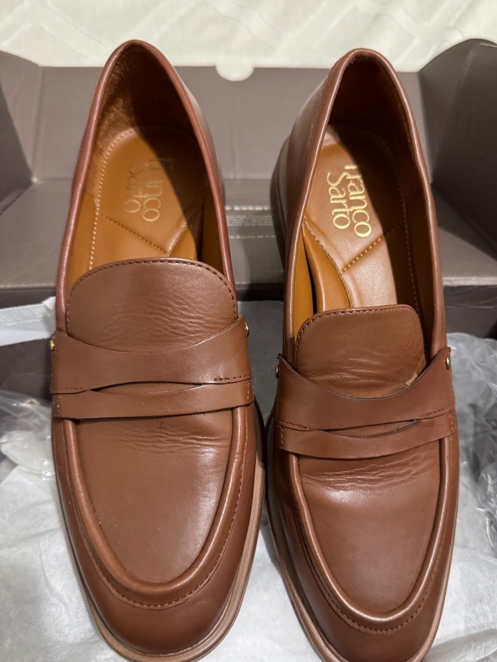 Franco Sarto women’s Chestnut Brown Leather Slip-On Loafers